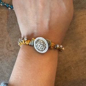 Custom Bracelet Rhinestone Faux Pearl Twine Wrap Leather Antique Button Closure